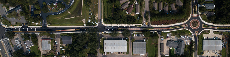 An overhead view of Weems Road and the Multiuse Trail