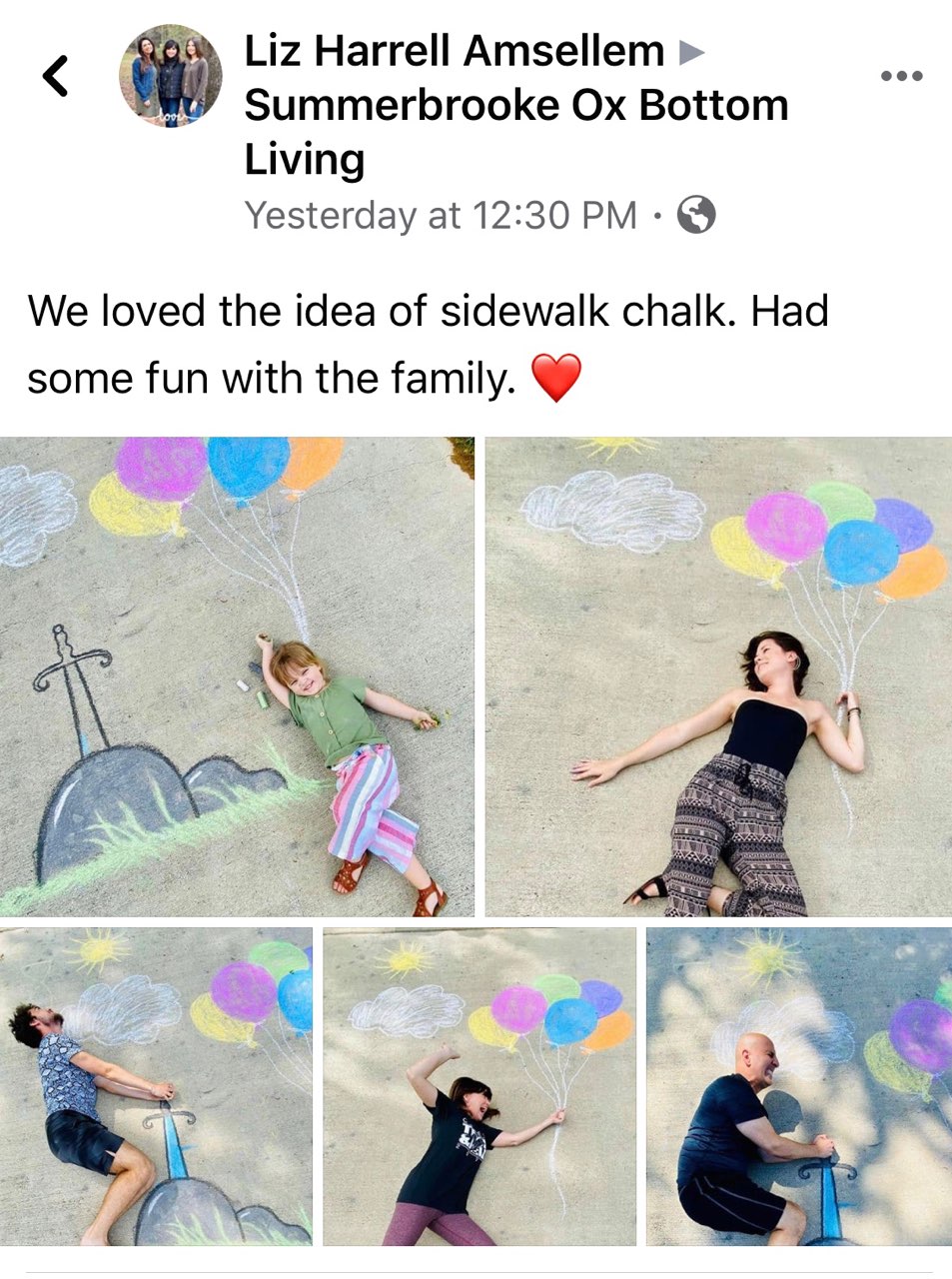 We loved the idea of sidewalk chalk. Had some fun with the family.
