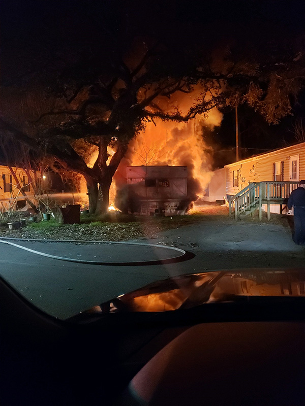 A fire burning up a structure