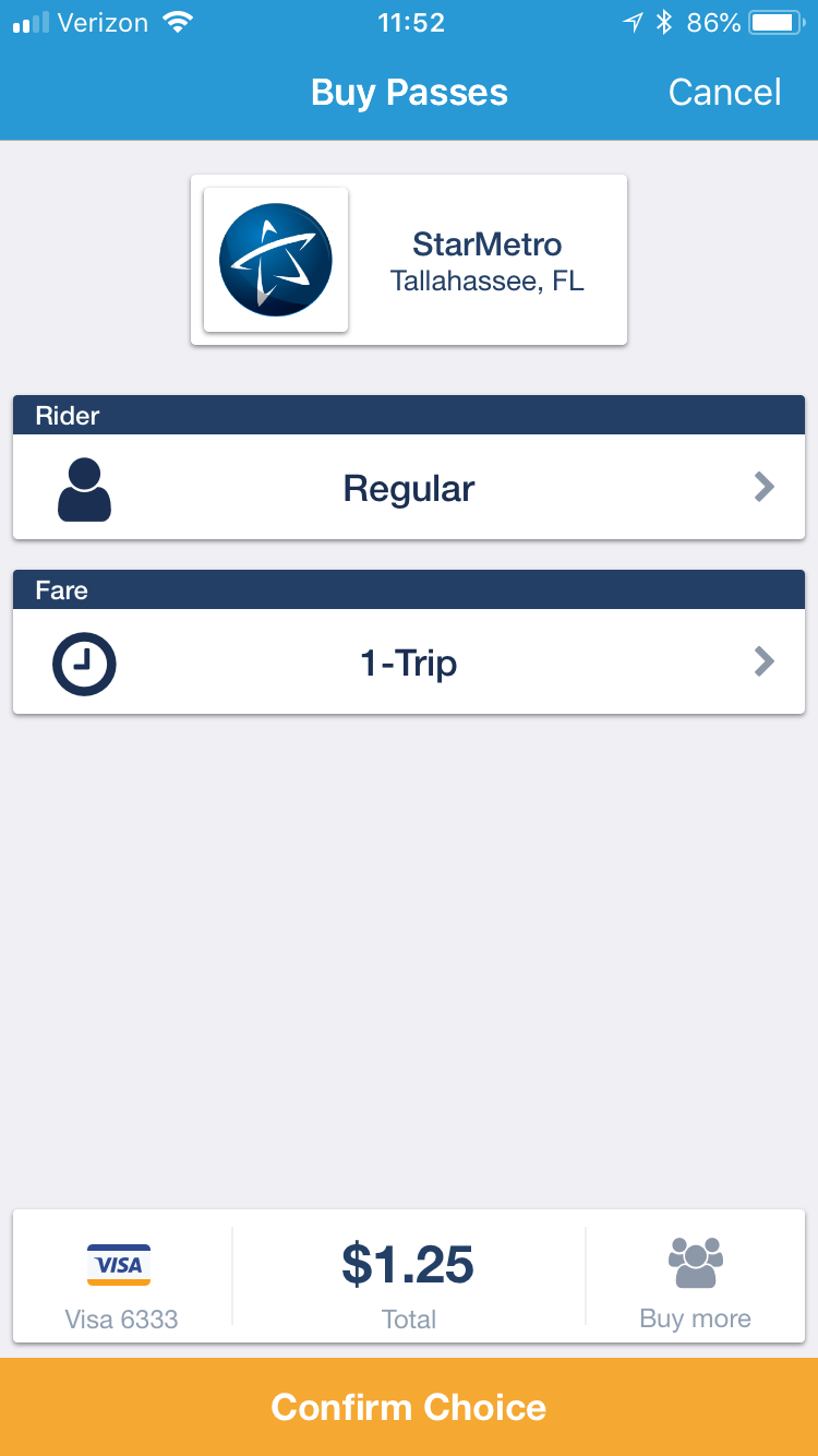 Token Transit app screenshot showing a user's purchased passes