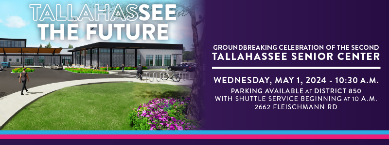 Join us at the groundbreaking of the next senior center, wednesday, may 1, at 10:20 am, parking available at district 850 beginning at 10 am. 2662 fleischmann road.